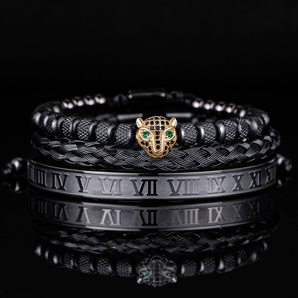 Roman Panther Triple Stack Bracelet Set