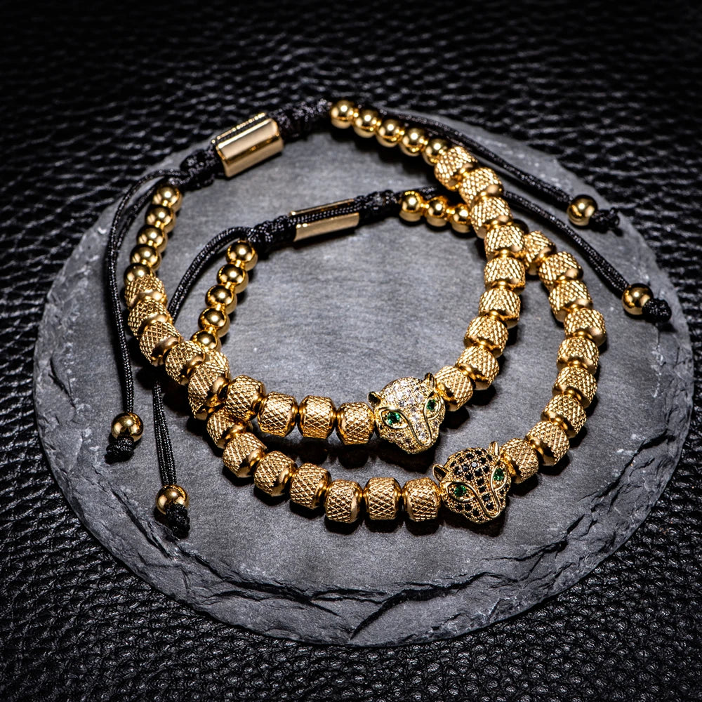 Roman Panther Triple Stack Bracelet Set
