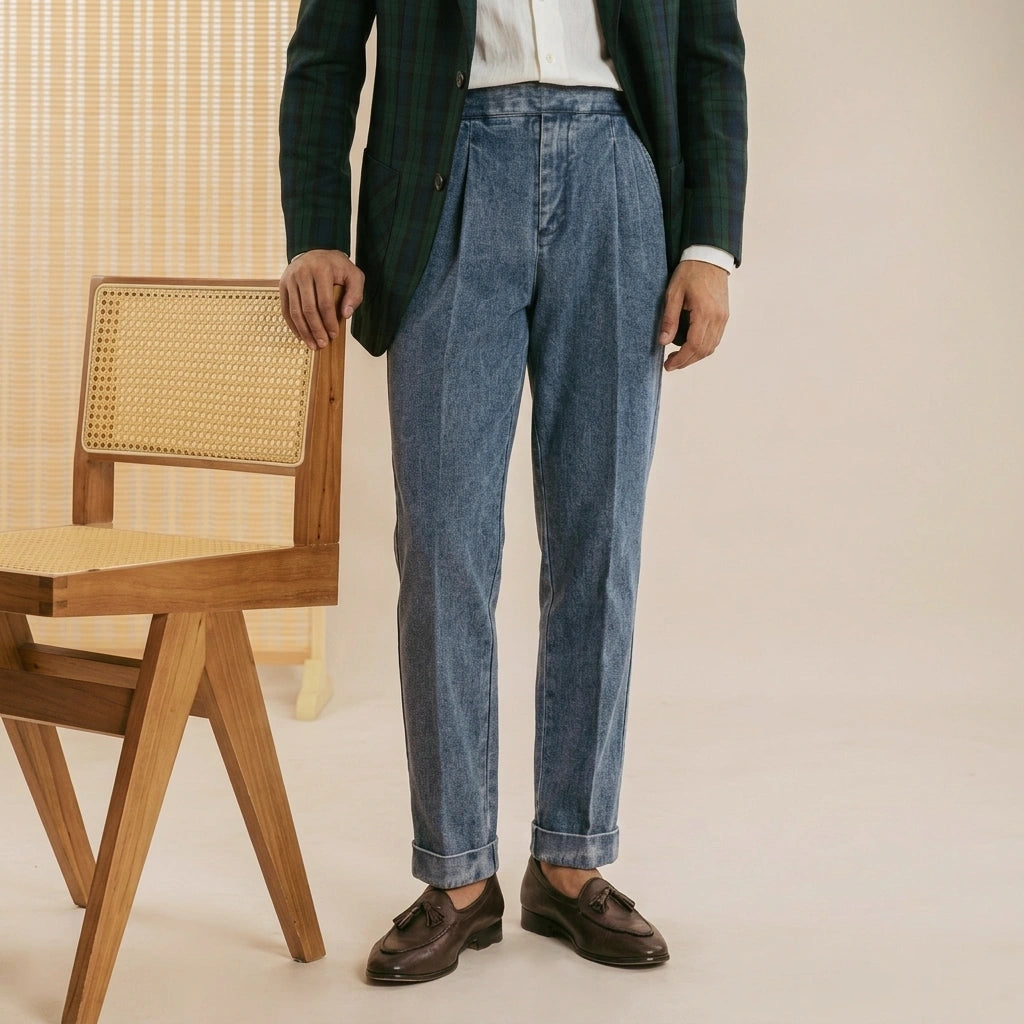 Lorenzo Pleated Denim Trousers