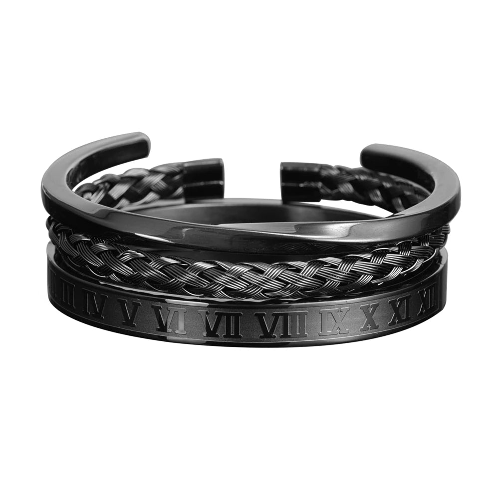 Roman Steel Triple Stack Bracelet Set