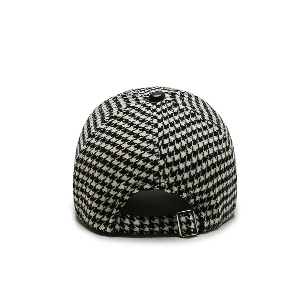 Classic Houndstooth Leather Cap