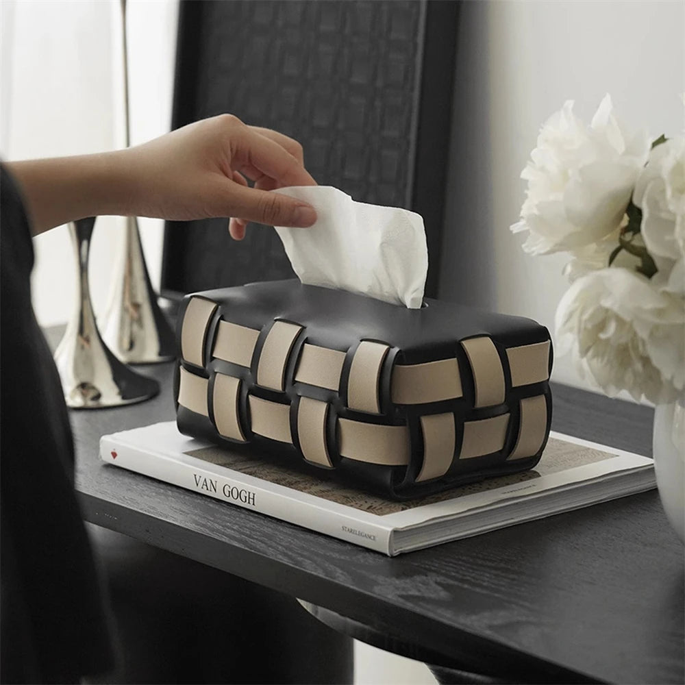 Plaid Luxe Leather Tissue Box