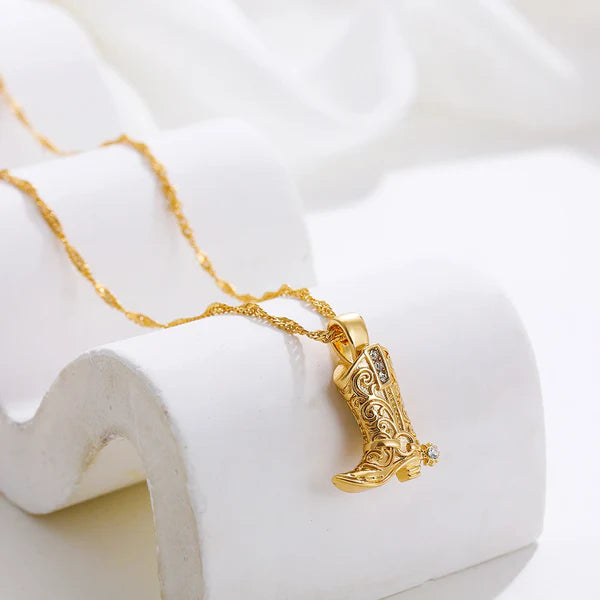 Rhinestone Country Boot Necklace