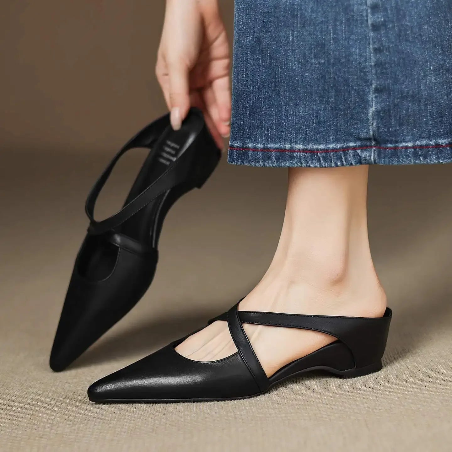 Margot Cross-Strap Leather Mule