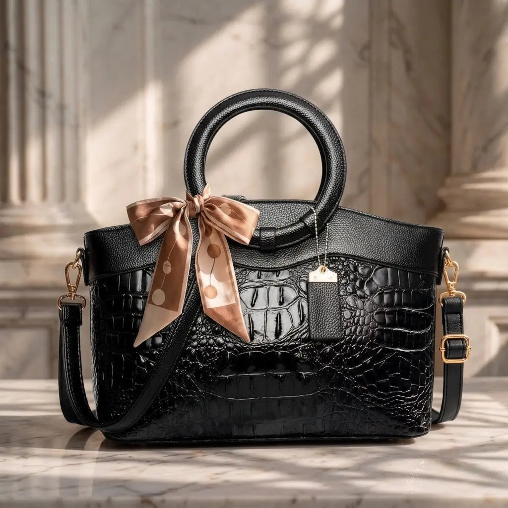 L'Adrienne Embossed Vintage Leather Bag