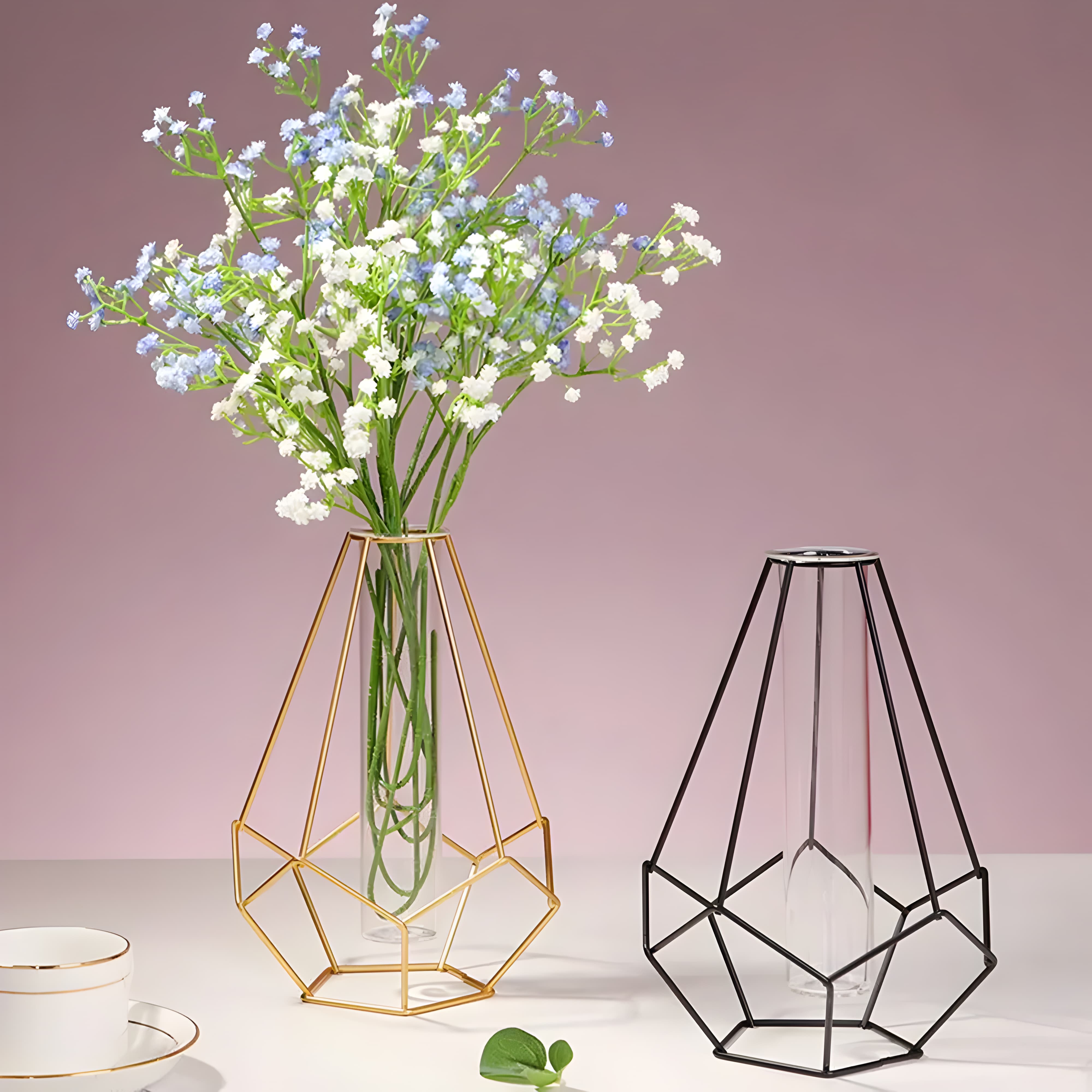 GEOMETRIC IRON FLOWER VASE WITH GLASS TUBE